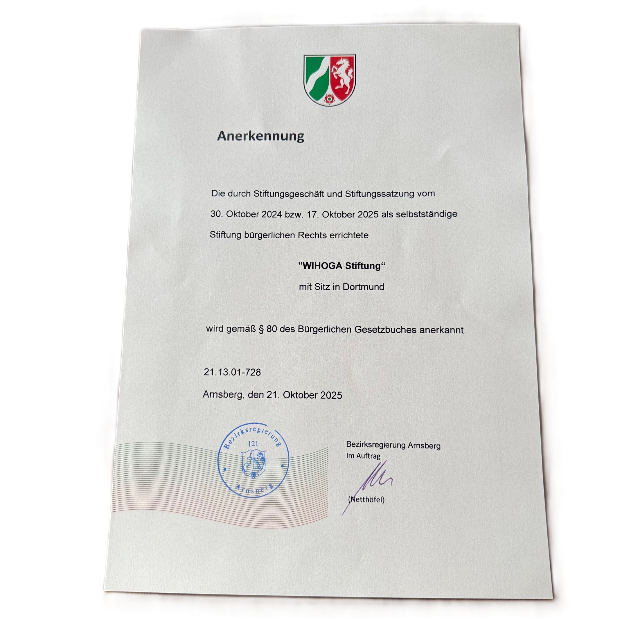 WIHOGA Stiftung anerkannt!